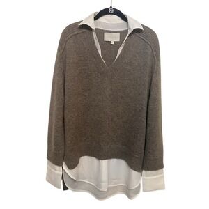 Brochu Walker The Looker Layered V-Neck‎ Knit Sweater Grey Medium NWOT